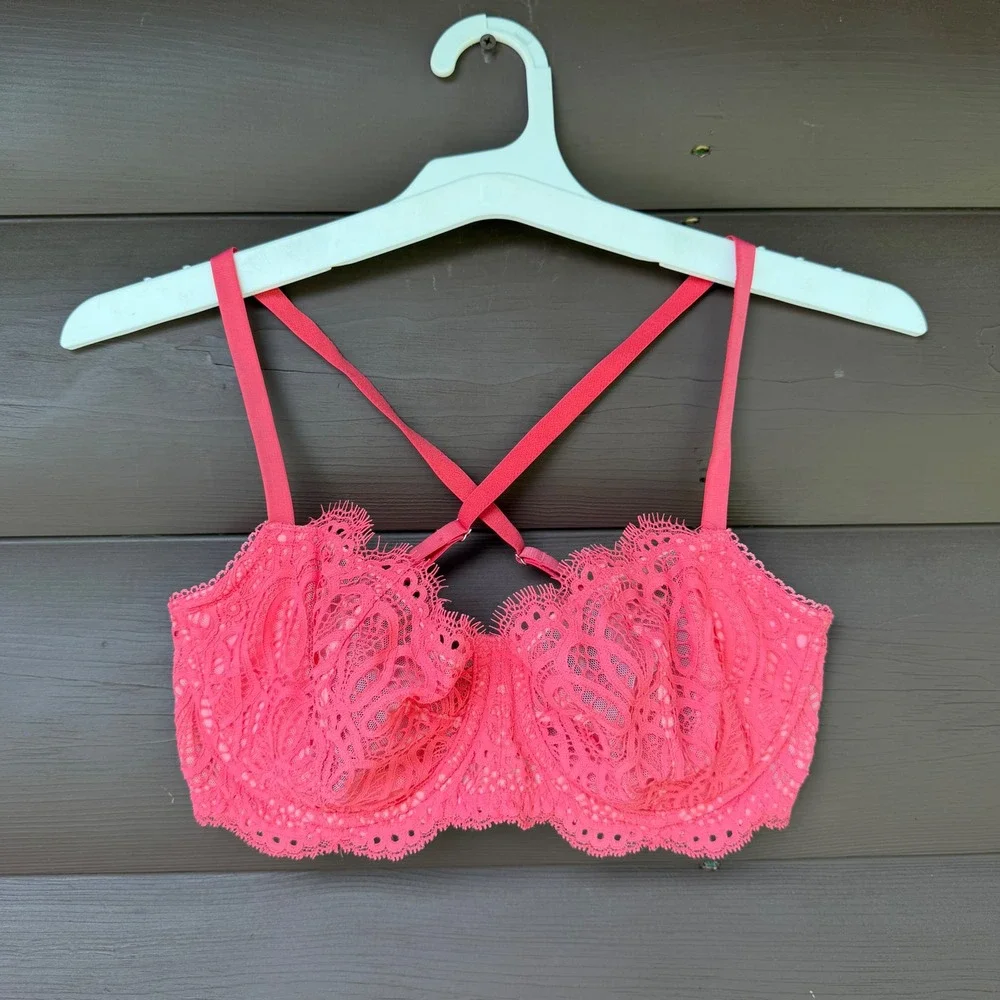 Victoria's Secret Bra Womens 34DD Pink Lace Dream Angels Unlined Balconette